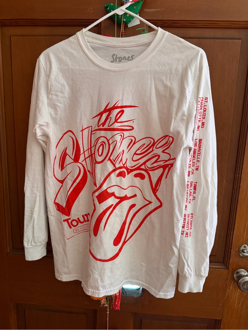 The Rolling Stones' White Long-Sleeve Tour Tee with Red Graphic